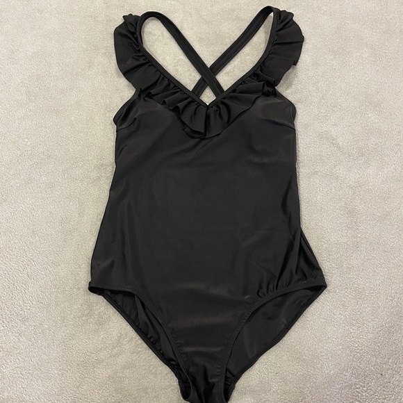 Esmara Black Ruffle One Piece Swimsuit Size 10 - Picture 1 of 10